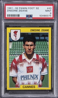 1991-92 Panini Foot 92 #43 Zinedine Zidane Rookie Card - PSA MINT 9